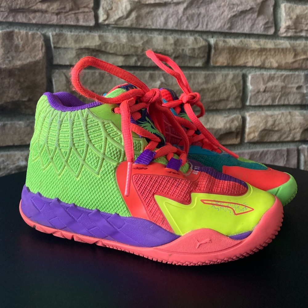 Puma Kids Sneakers - Neon Green, Red, and Purple